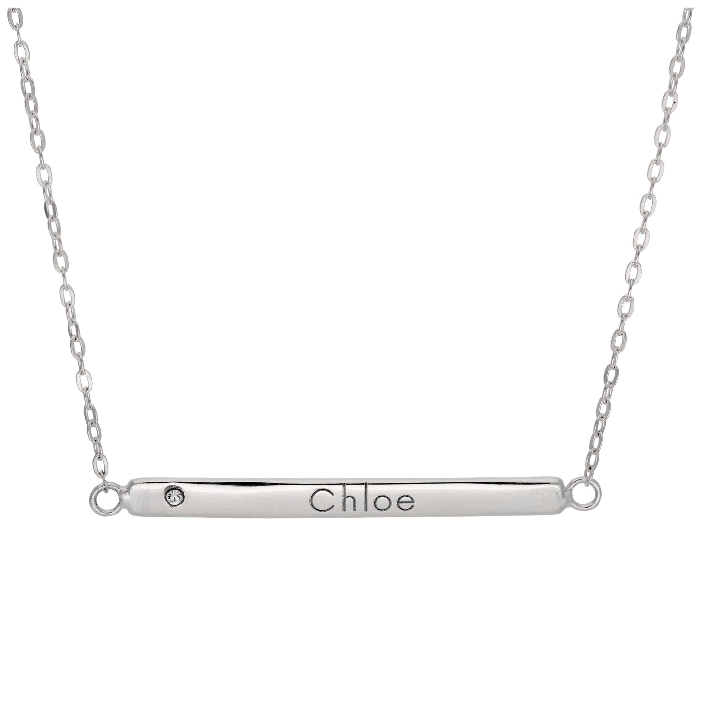 Collier en argent sterling avec zircones cubiques transparents gravables, chaîne de 45 cm