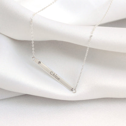 Collier en argent sterling avec zircones cubiques transparents gravables, chaîne de 45 cm