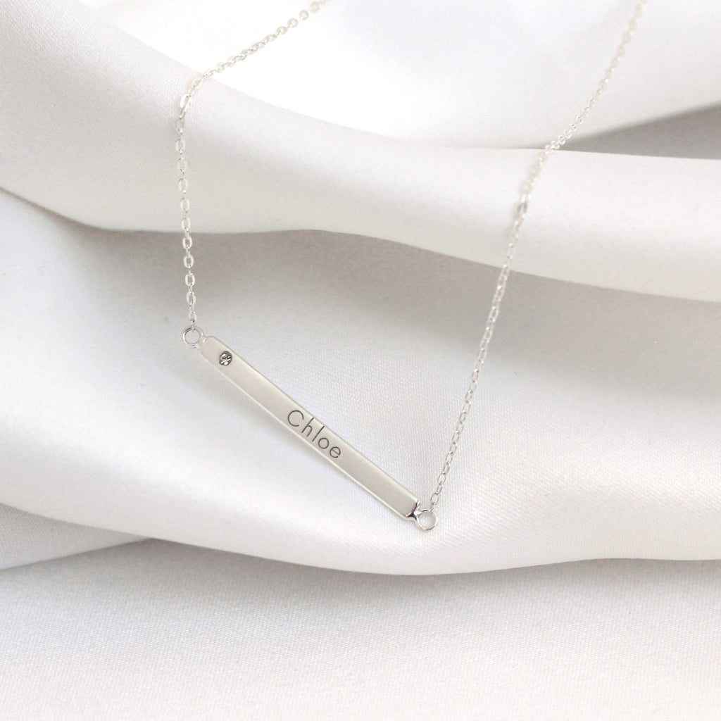 Collier en argent sterling avec zircones cubiques transparents gravables, chaîne de 45 cm