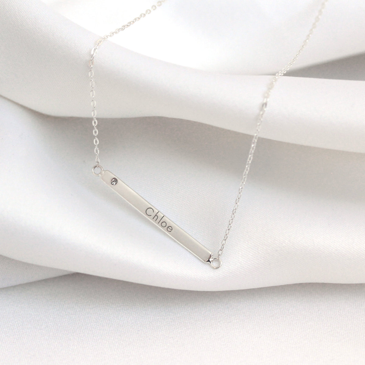 Collier en argent sterling avec zircones cubiques transparents gravables, chaîne de 45 cm