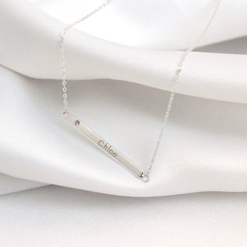 Collier en argent sterling avec zircones cubiques transparents gravables, chaîne de 45 cm