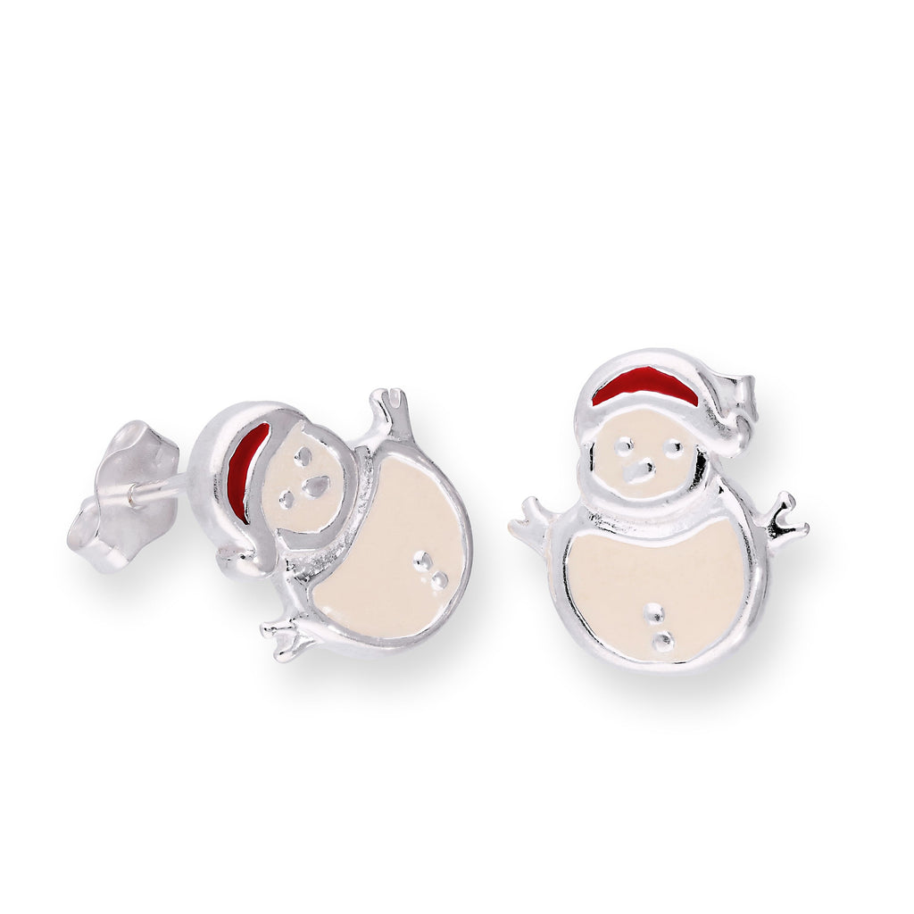 Boucles d'oreilles à tige en argent sterling et émail Happy Snowman