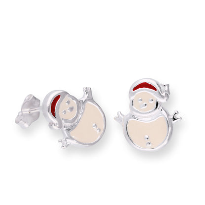 Boucles d'oreilles à tige en argent sterling et émail Happy Snowman