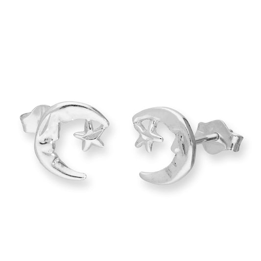Boucles d'oreilles à tige en argent sterling avec croissant de lune et étoile