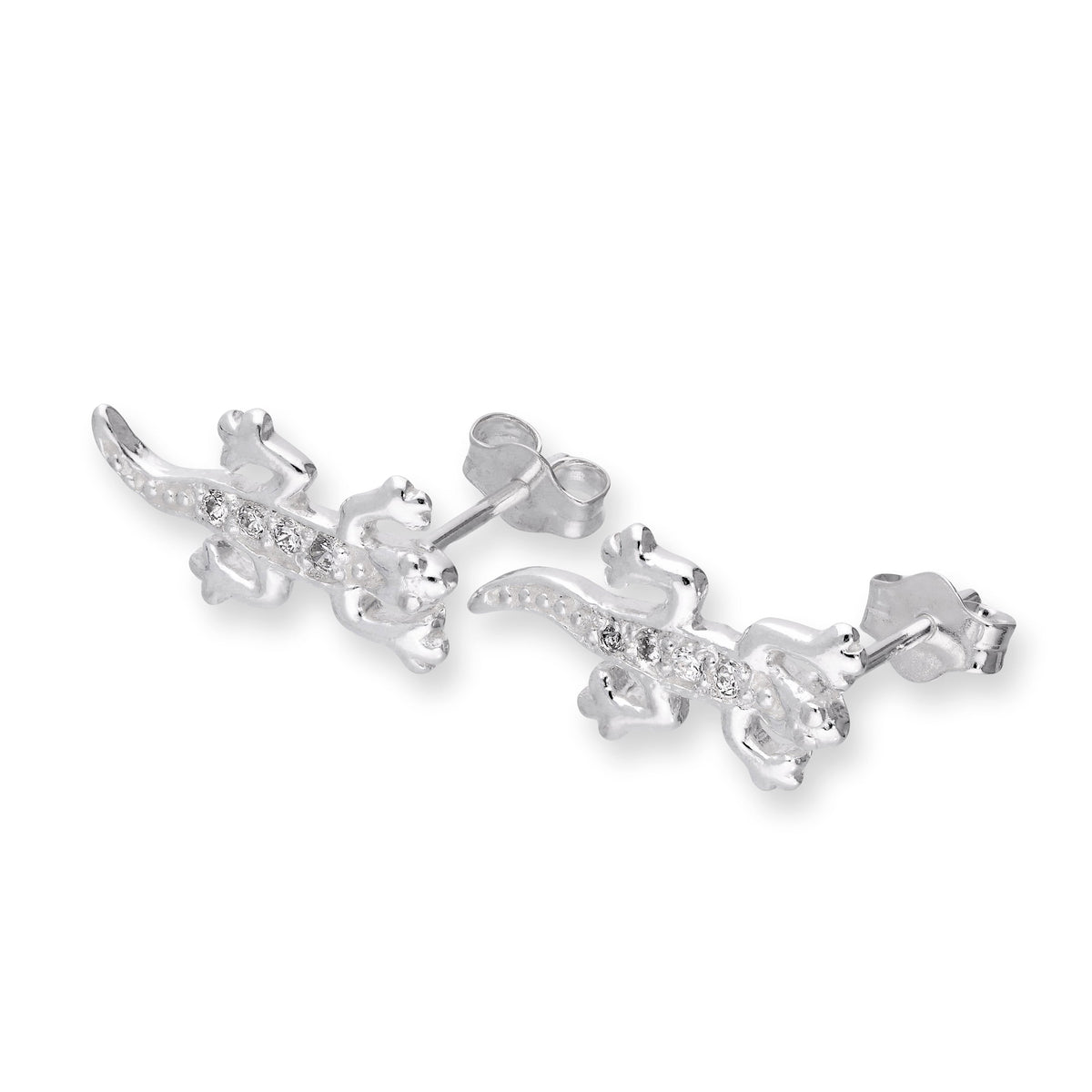Boucles d'oreilles à tige en argent sterling et cristal CZ transparent en forme de lézard