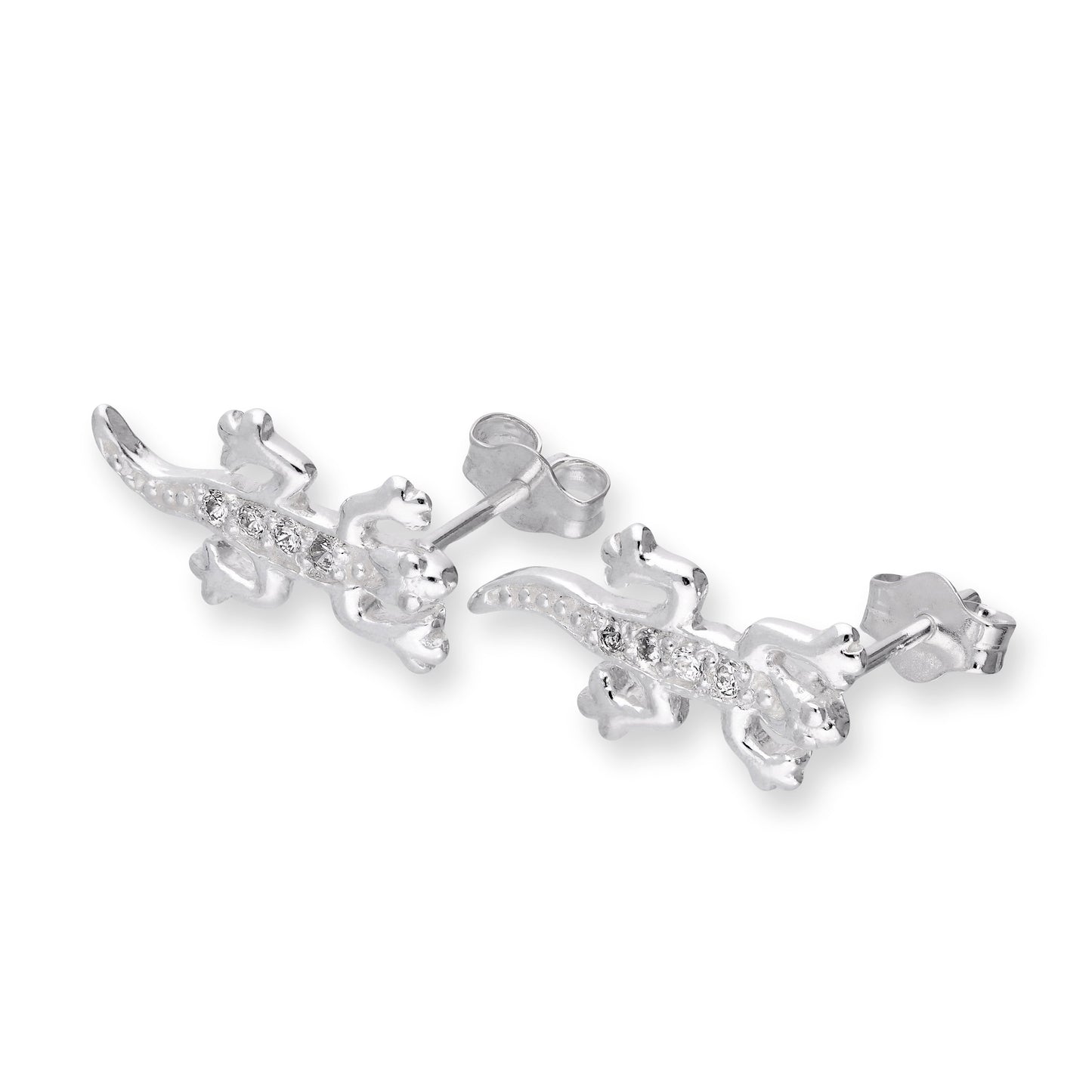 Boucles d'oreilles à tige en argent sterling et cristal CZ transparent en forme de lézard