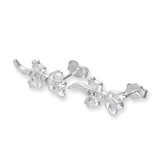 Boucles d'oreilles à tige en argent sterling et cristal CZ transparent en forme de lézard