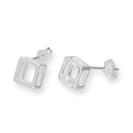 Boucles d'oreilles à tige en argent sterling en forme de boîte ouverte