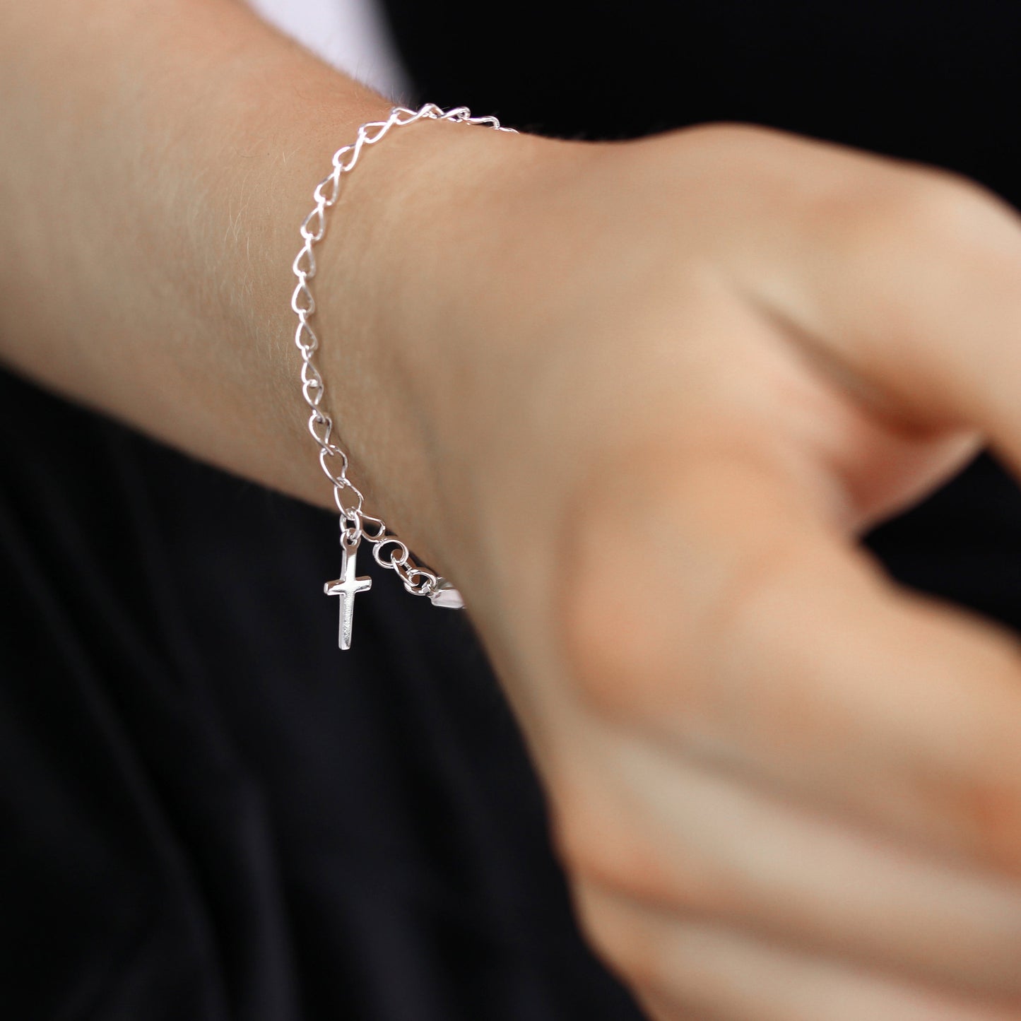 Bracelet en argent sterling de 15 cm avec breloque croix