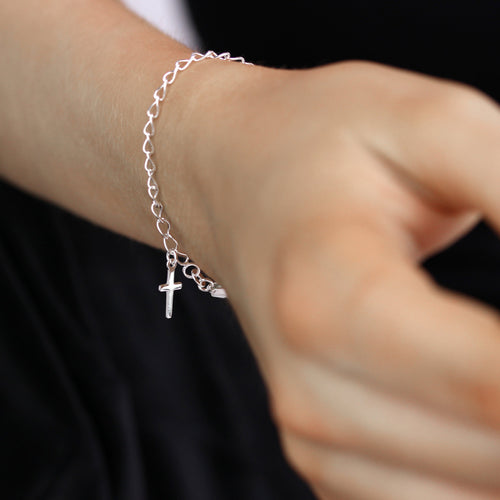 Bracelet en argent sterling de 15 cm avec breloque croix