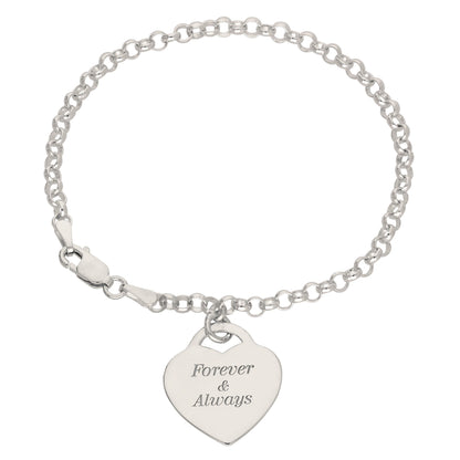 Bracelet en argent sterling de 18 cm avec cadenas gravé en forme de cœur