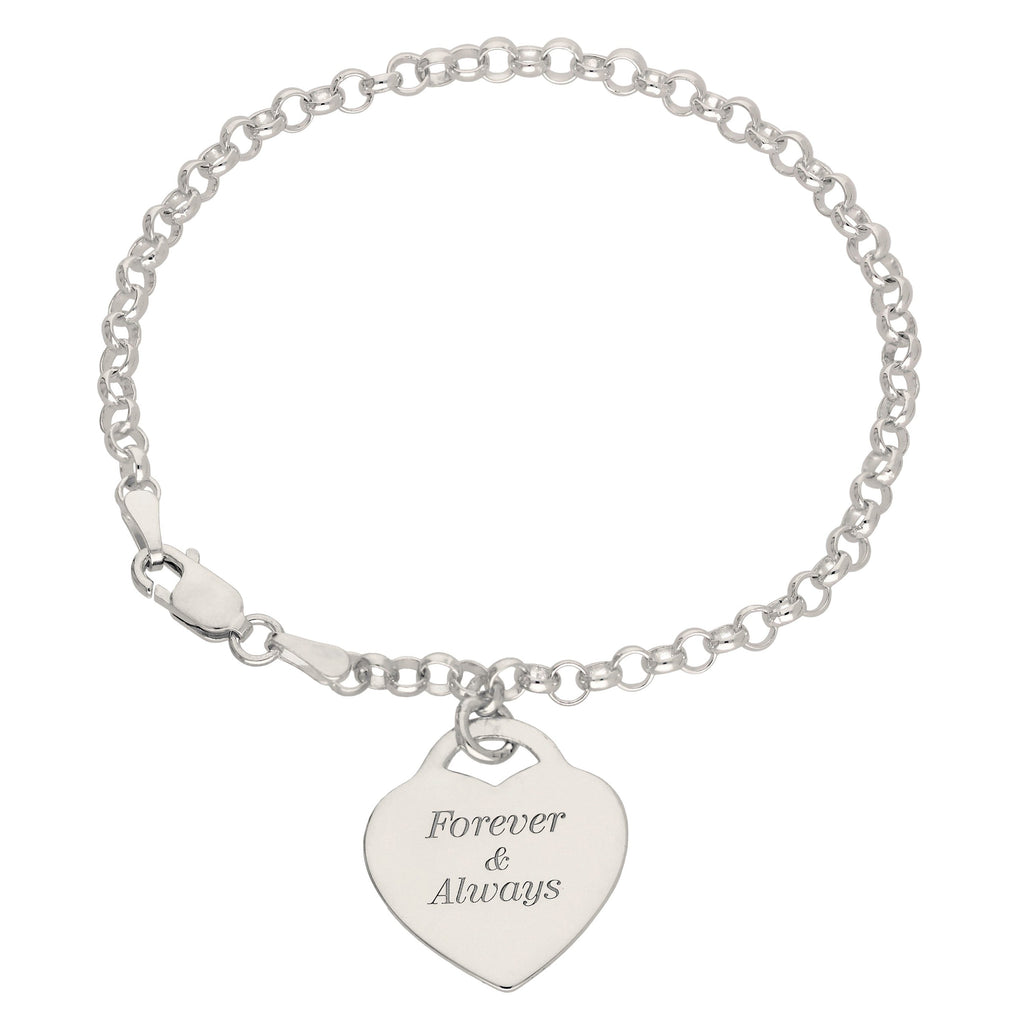 Bracelet en argent sterling de 18 cm avec cadenas gravé en forme de cœur