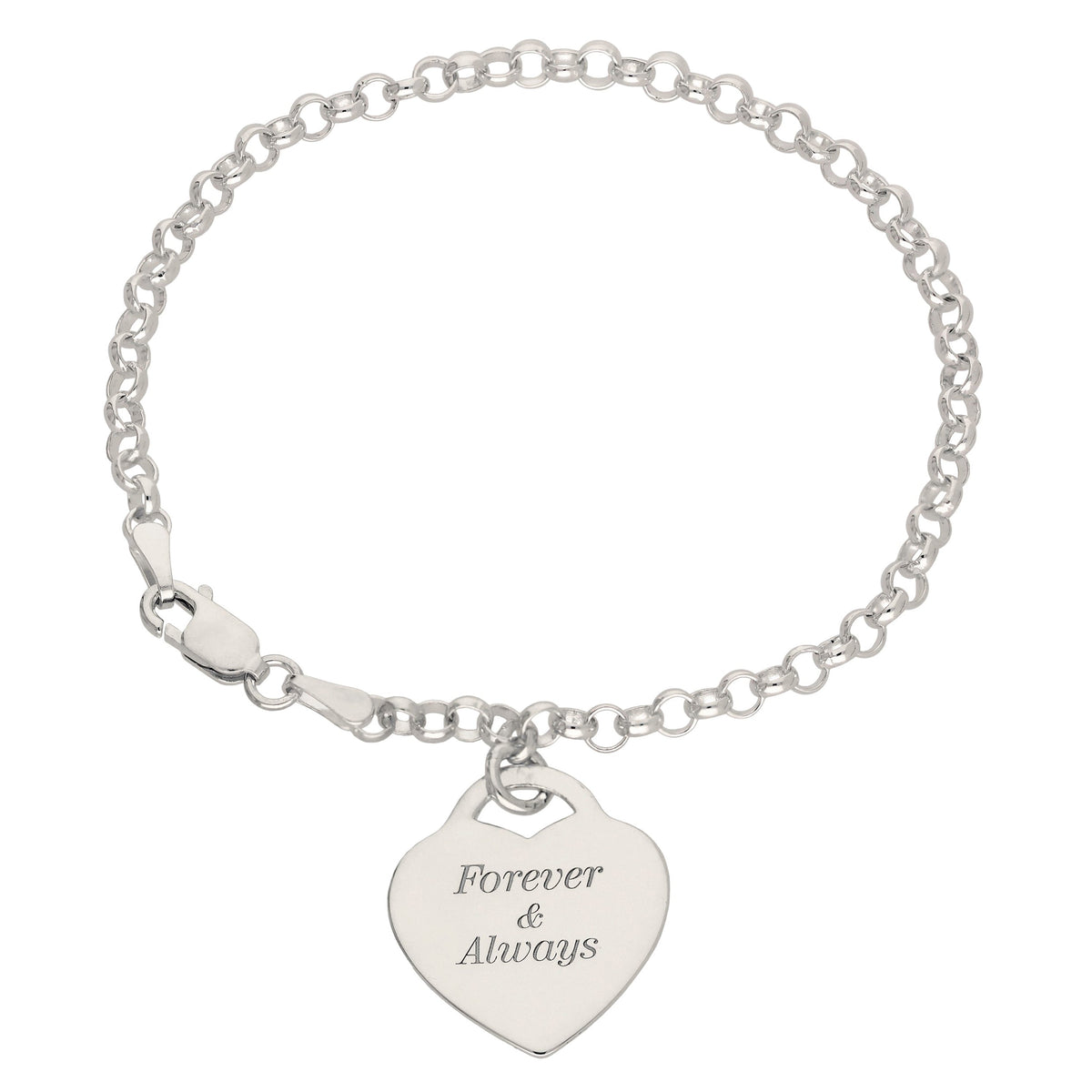 Bracelet en argent sterling de 18 cm avec cadenas gravé en forme de cœur
