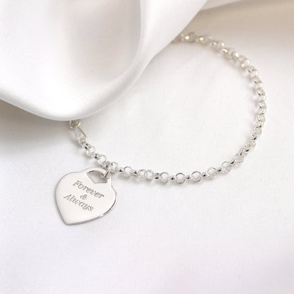 Bracelet en argent sterling de 18 cm avec cadenas gravé en forme de cœur