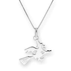 Collier pendentif sorcière sur balai en argent sterling de 35 à 55 cm