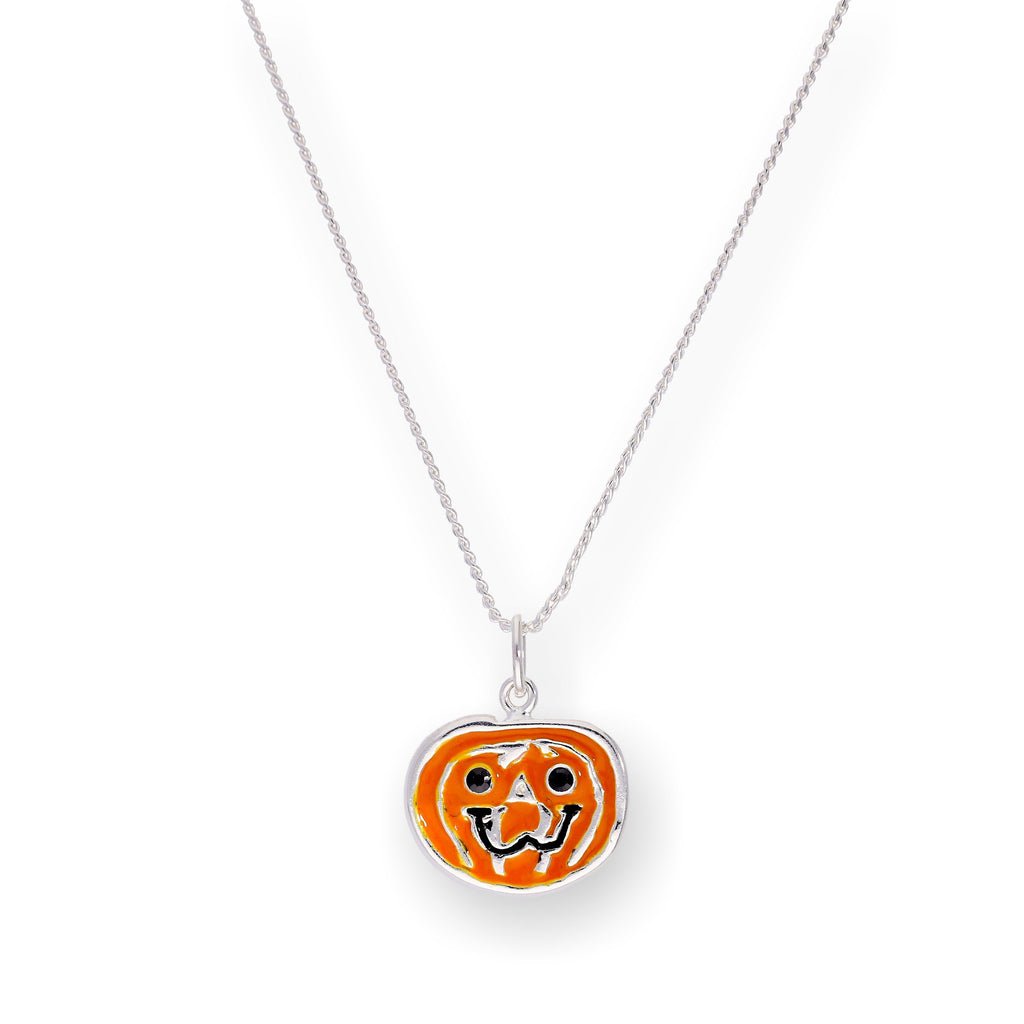 Collier pendentif citrouille en argent sterling et émail de 35 à 70 cm