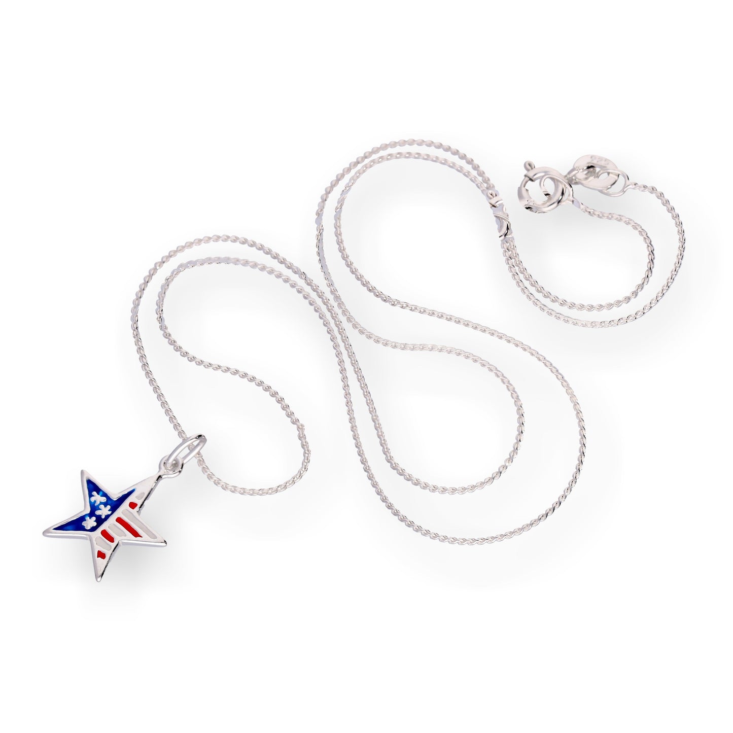 Collier avec pendentif étoile en argent sterling et émail, drapeau américain, 40 à 55 cm