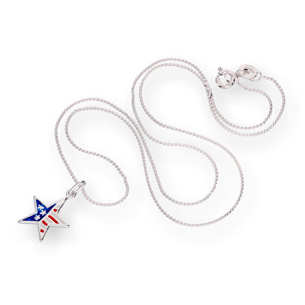 Collier avec pendentif étoile en argent sterling et émail, drapeau américain, 35 à 70 cm