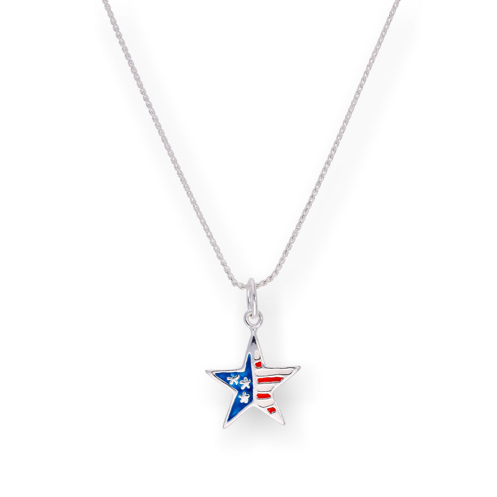 Collier avec pendentif étoile en argent sterling et émail, drapeau américain, 35 à 70 cm