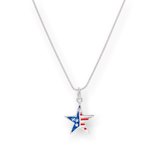 Collier avec pendentif étoile en argent sterling et émail, drapeau américain, 40 à 55 cm