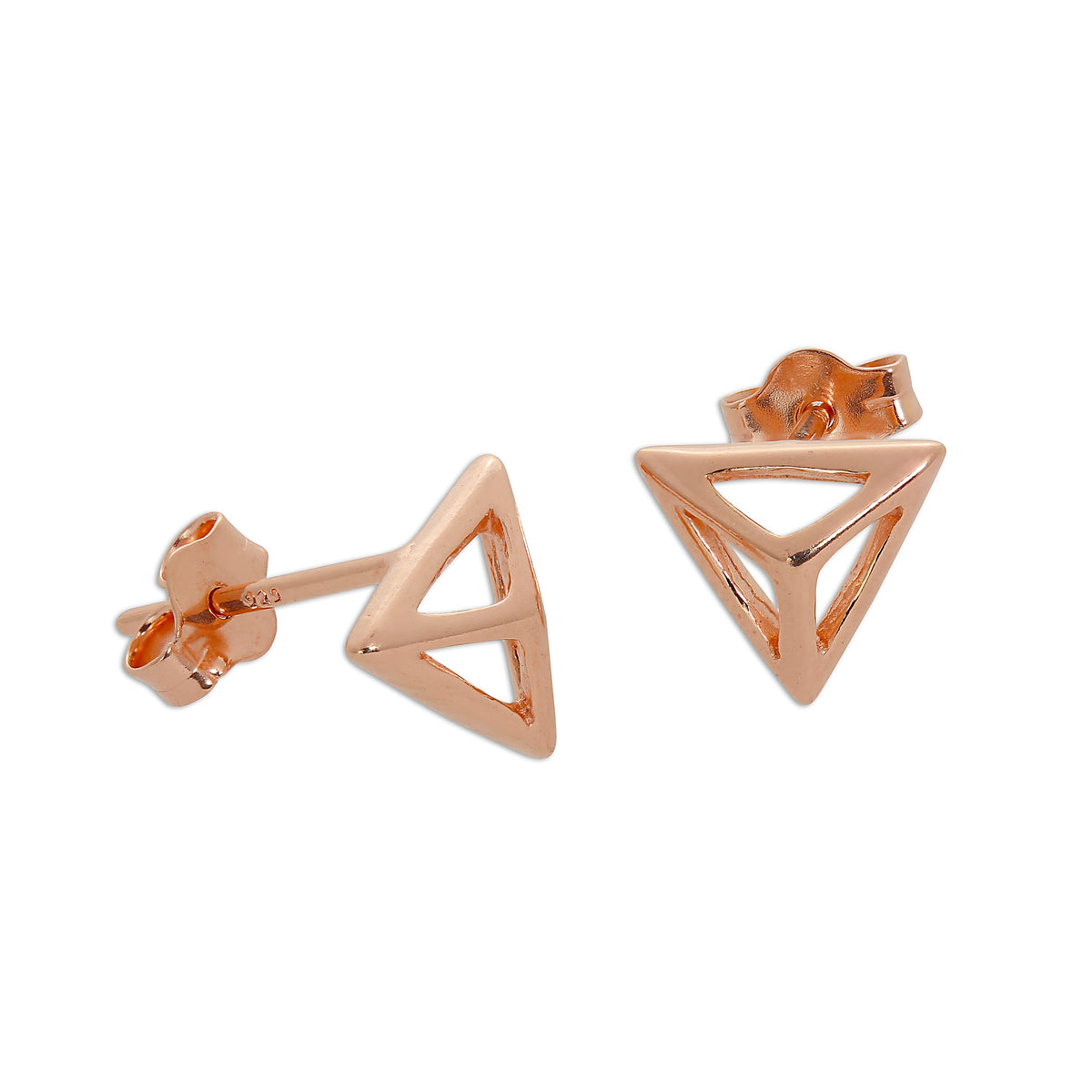Boucles d'oreilles à tige pyramidales ouvertes en argent sterling plaqué or rose