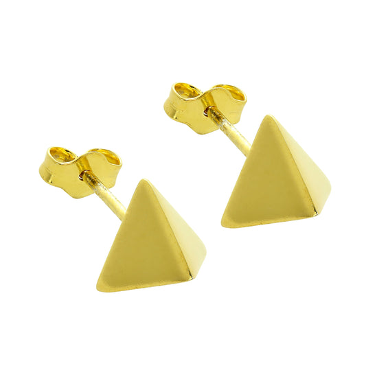 Boucles d'oreilles à tige en argent sterling plaqué or en forme de pyramide dorée