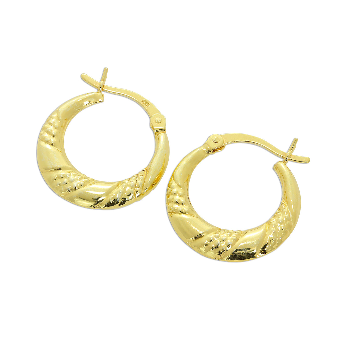 Boucles d'oreilles créoles triple torsion en argent sterling plaqué or
