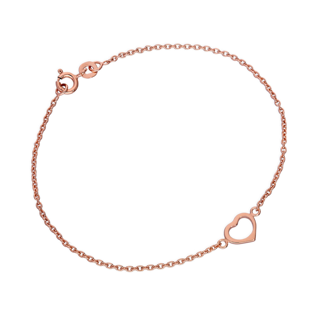 Bracelet cœur en argent sterling plaqué or rose de 18 cm