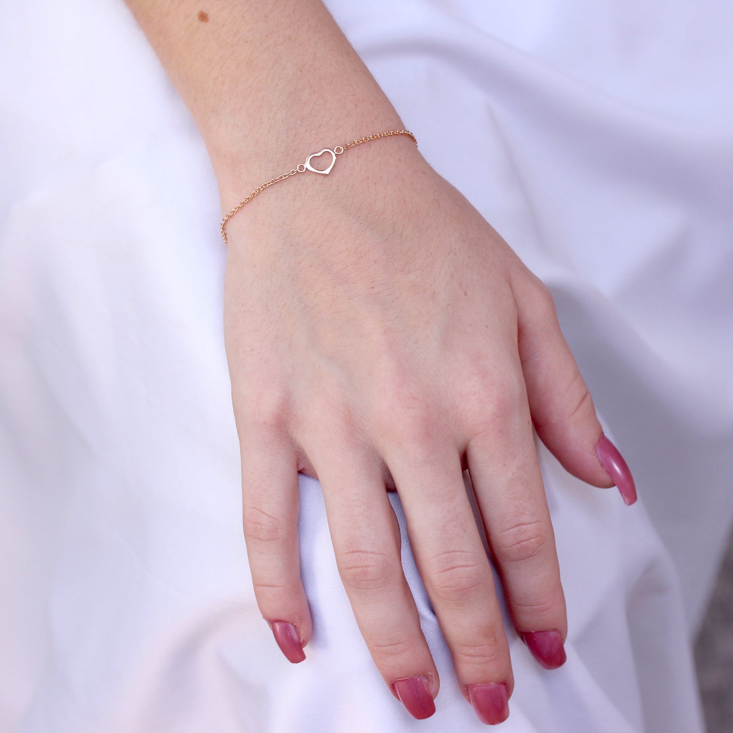 Bracelet cœur en argent sterling plaqué or rose de 18 cm