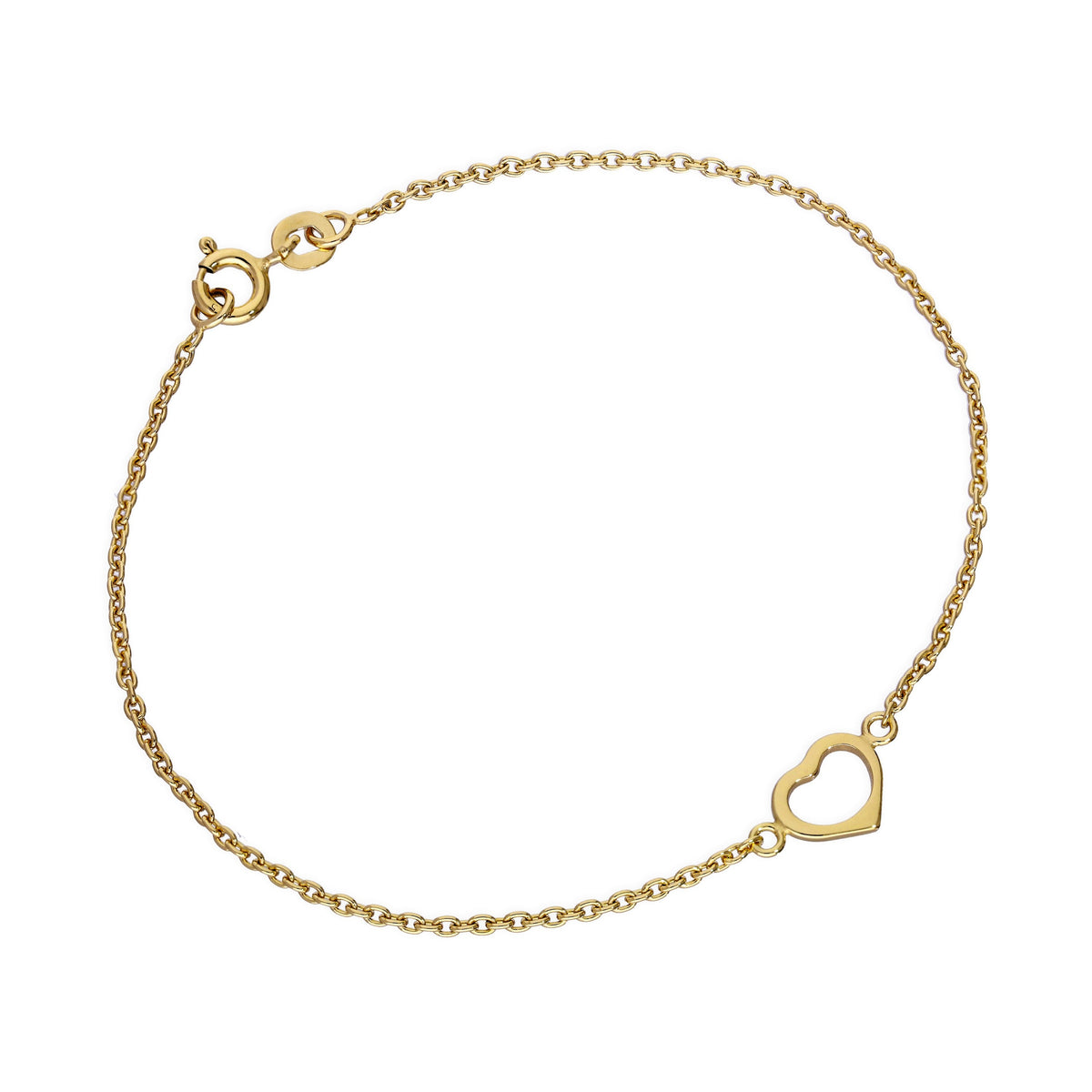 Bracelet cœur en argent sterling plaqué or de 18 cm