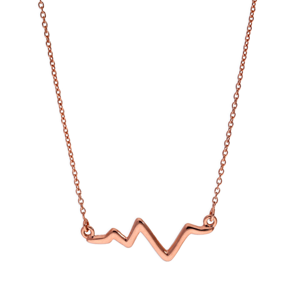 Pendentif battement de cœur en argent sterling plaqué or rose sur chaîne de 45 cm