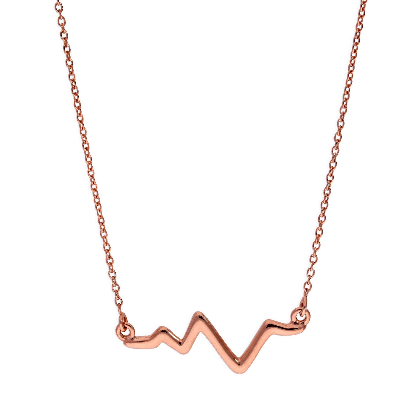 Pendentif battement de cœur en argent sterling plaqué or rose sur chaîne de 45 cm