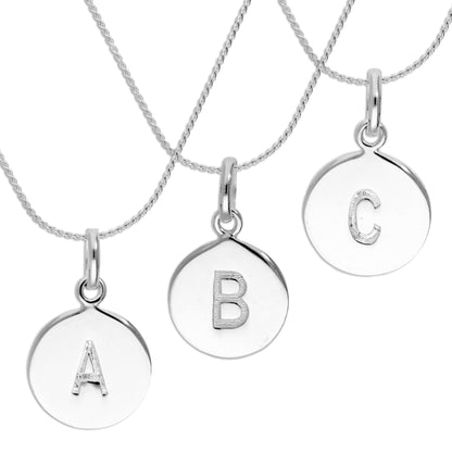 Sterling Silver Black Filled Initial Letter Necklace A - Z 16 - 22 Inches