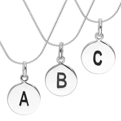 Sterling Silver Black Filled Initial Letter Necklace A - Z 16 - 22 Inches