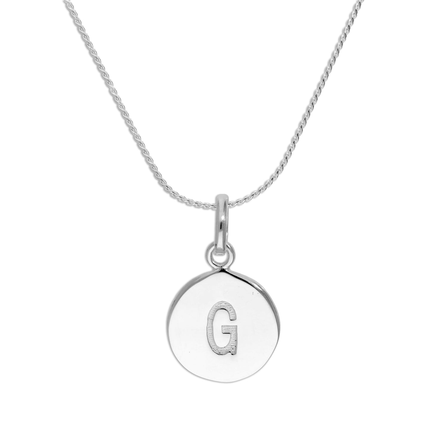 Sterling Silver Initial Letter Necklace A - Z 16 - 22 Inches Plain