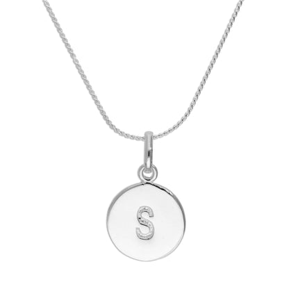 Sterling Silver Initial Letter Necklace A - Z 16 - 22 Inches Plain