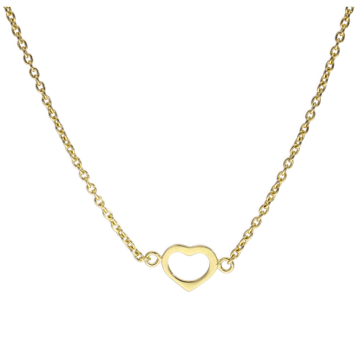 Collier en argent sterling plaqué or avec contour de cœur de 45 cm