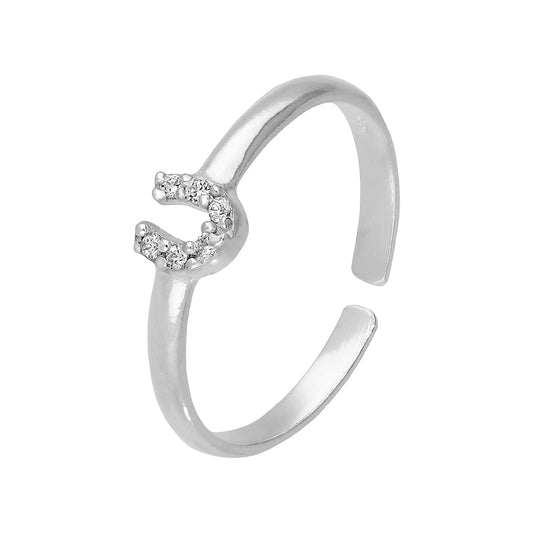 Bague d'orteil ajustable en argent sterling et cristal CZ transparent en forme de fer à cheval porte-bonheur