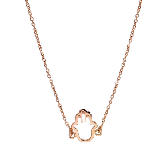 Collier en argent sterling plaqué or rose avec contour de la main de Hamsa