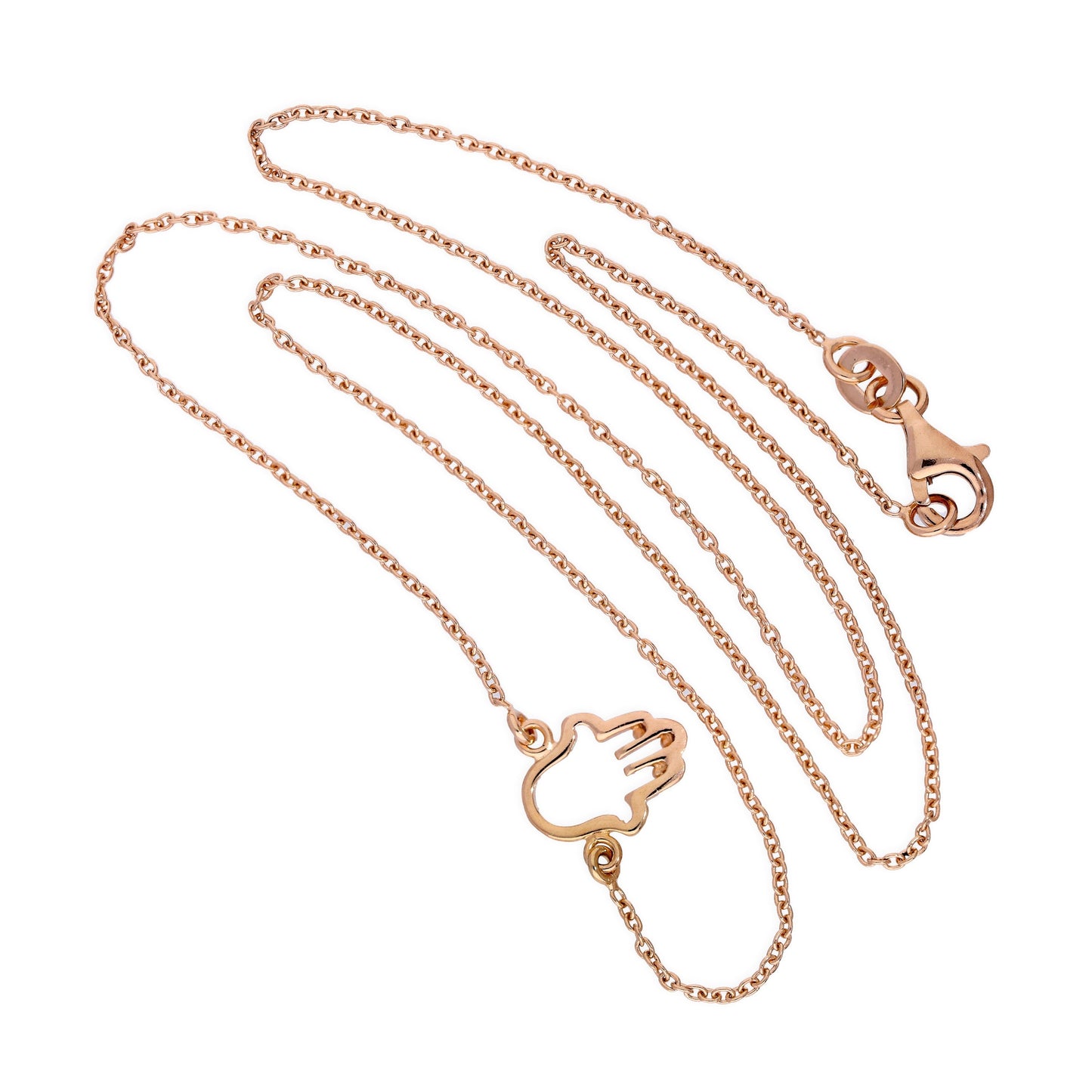 Collier en argent sterling plaqué or rose avec contour de la main de Hamsa