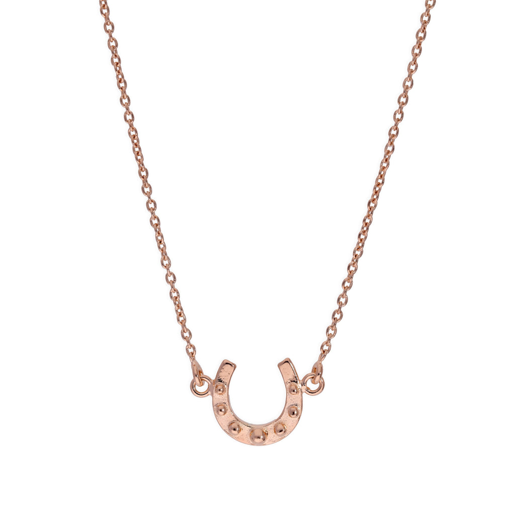 Collier fer à cheval porte-bonheur en argent sterling plaqué or rose