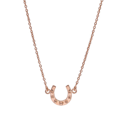 Collier fer à cheval porte-bonheur en argent sterling plaqué or rose