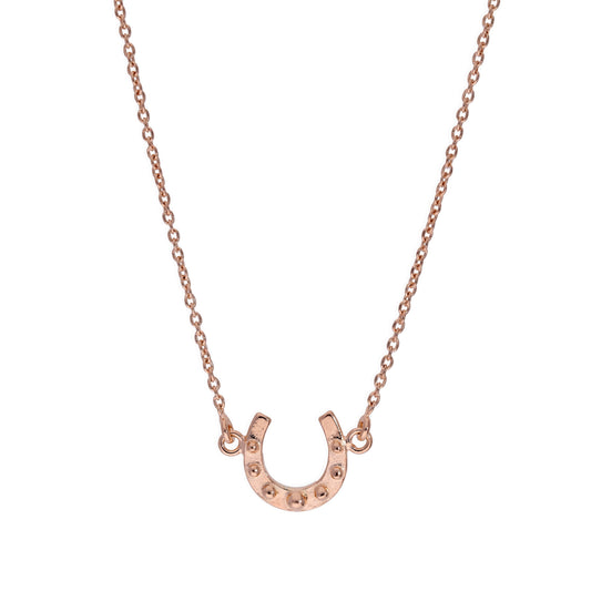 Collier fer à cheval porte-bonheur en argent sterling plaqué or rose