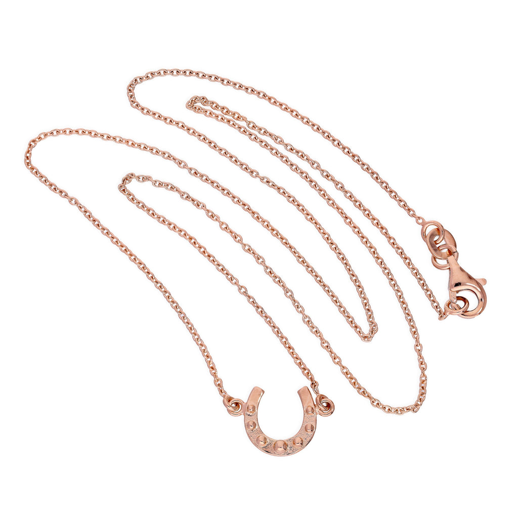 Collier fer à cheval porte-bonheur en argent sterling plaqué or rose