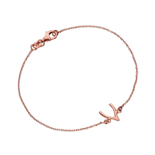 Bracelet en argent sterling plaqué or rose avec motif Wishbone de 18 cm