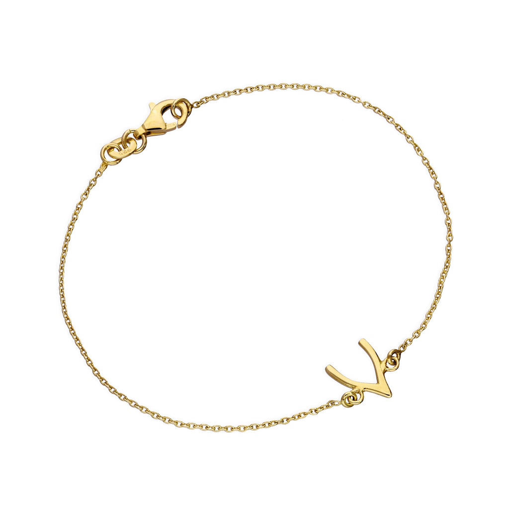 Bracelet en argent sterling plaqué or avec motif Wishbone de 18 cm