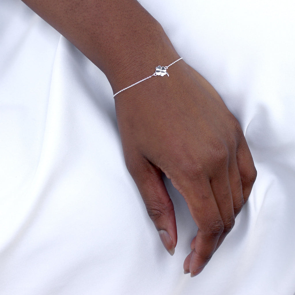 Bracelet trèfle à quatre feuilles en argent sterling de 18 cm