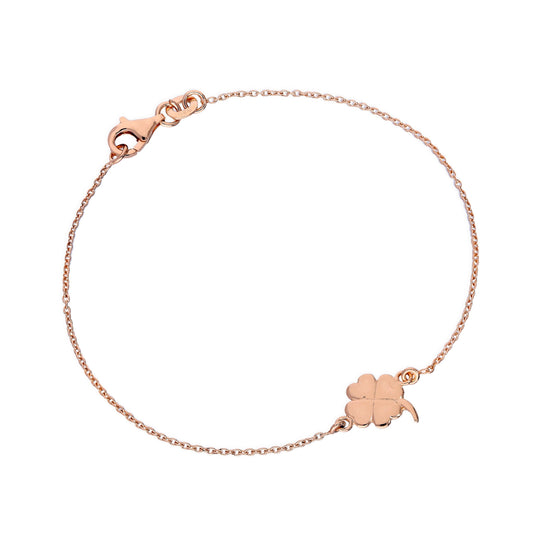 Bracelet trèfle à quatre feuilles en argent sterling plaqué or rose de 18 cm