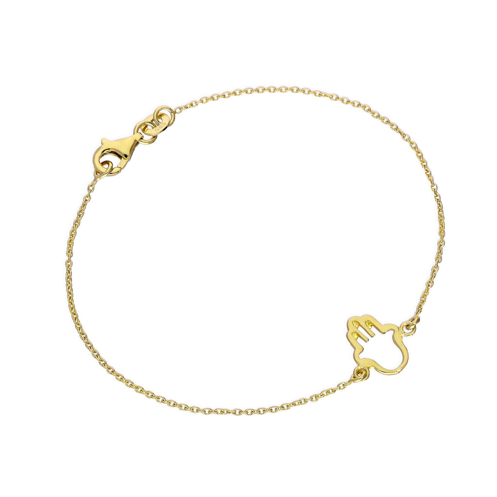 Bracelet main de Fatima en argent sterling plaqué or de 18 cm