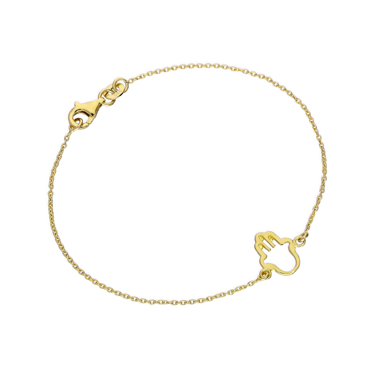 Bracelet main de Fatima en argent sterling plaqué or de 18 cm